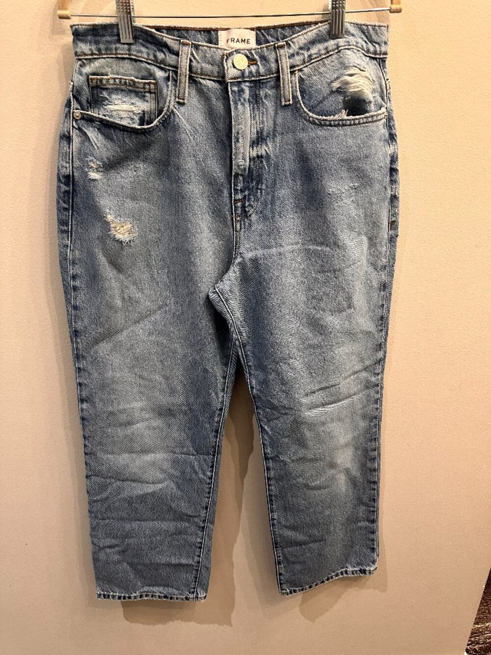 FRAME Le Original Distressed Straight Leg Jeans Light Wash Size 29